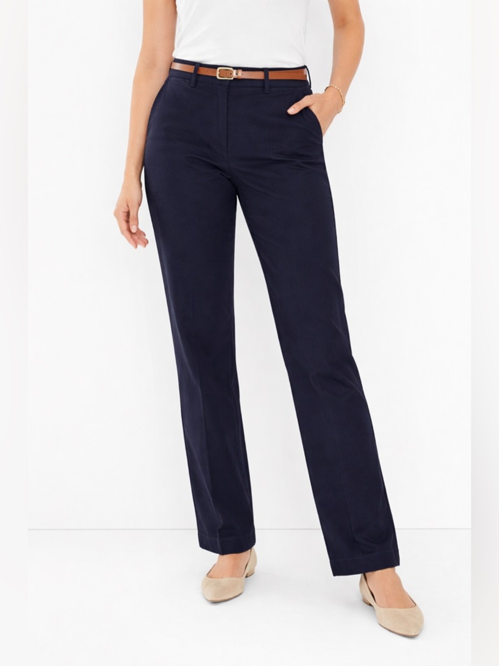 Talbots Perfect Chino Pants Navy Blue Size 12 Classic Straight Work Career New